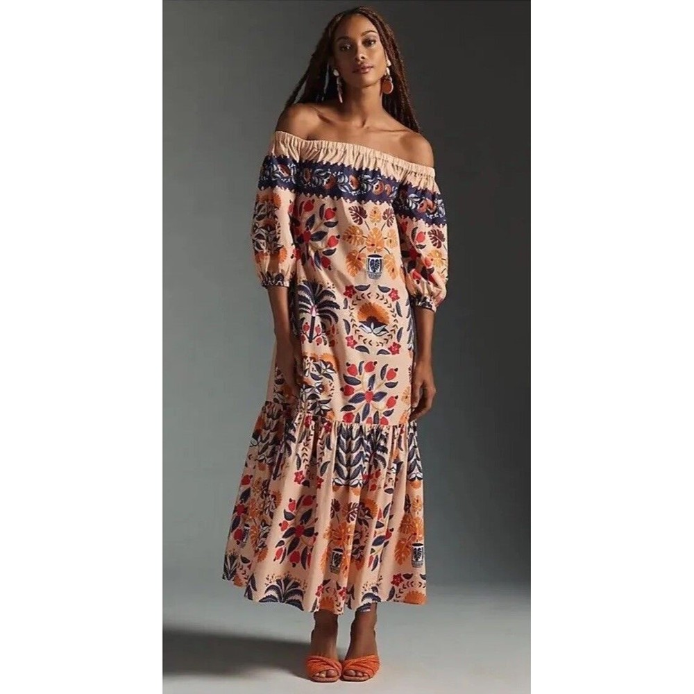 FARM RIO Flowy Off-The-Shoulder Printed Dress XS Multicolor Anthropologie